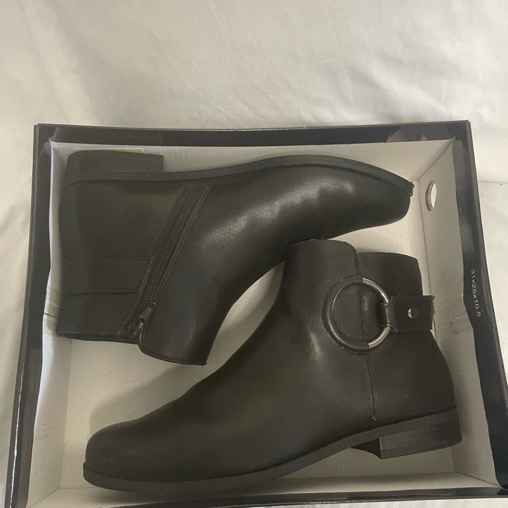 Alfani Black Leather Boots with Circular Buckle